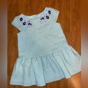 Janie + Jack Herring bone robins egg blue and white dress embroidered flowers